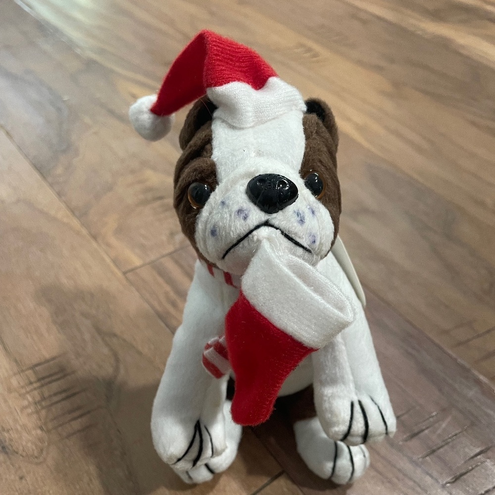 Tags Attached, Christmas Bulldog Stuffed Animal